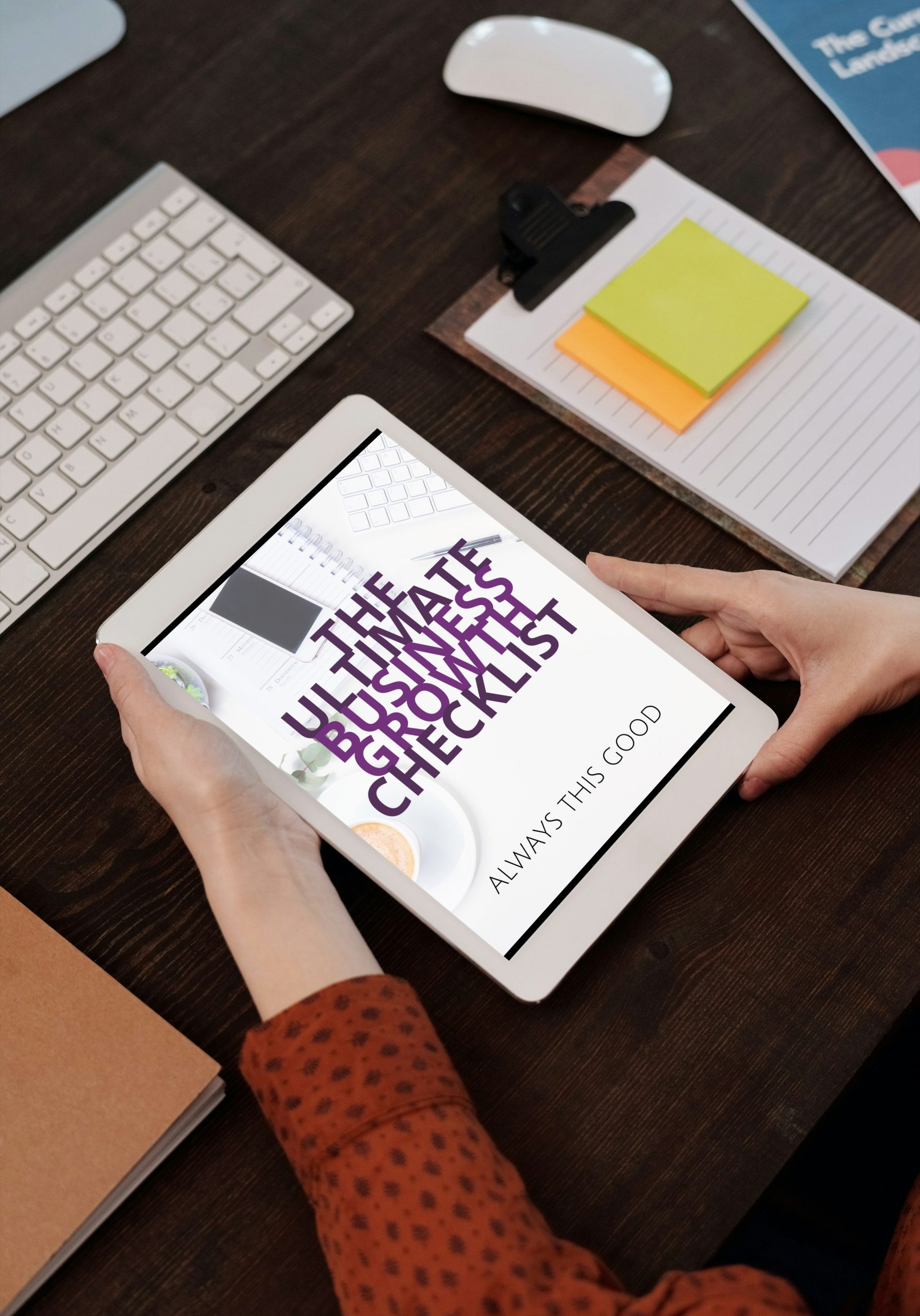 business growth checklist displayed on ipad